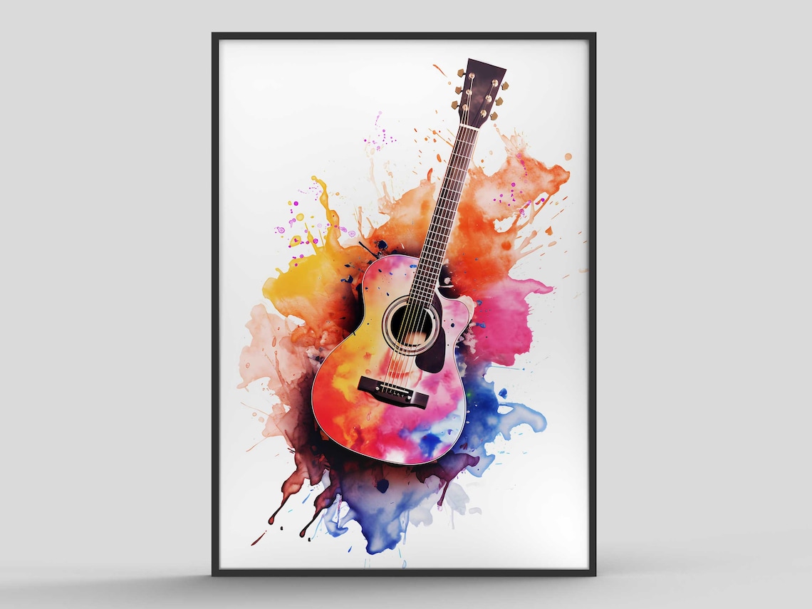 Acoustic Guitar Splash Art Print, Modern Music Decor
