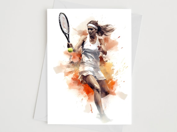 Female Tennis Player Splatter Art Birthday Card