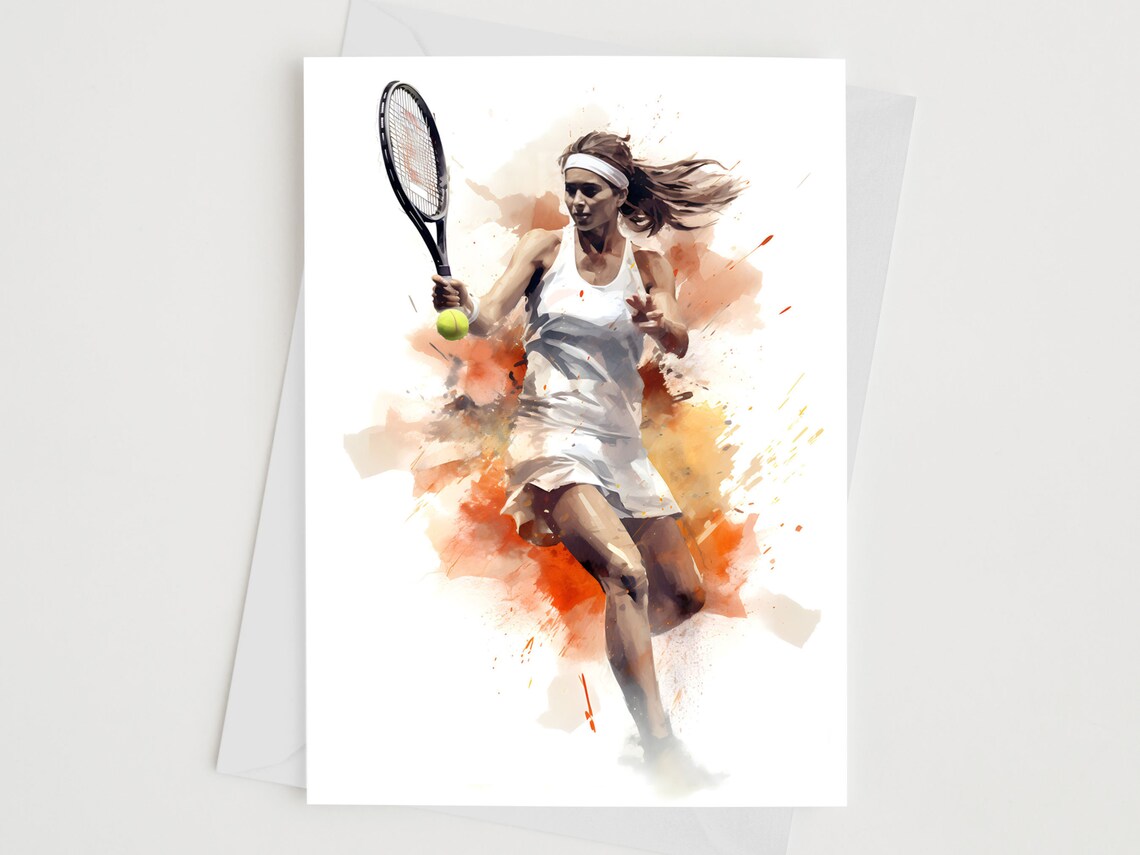 Female Tennis Player Splatter Art Birthday Card