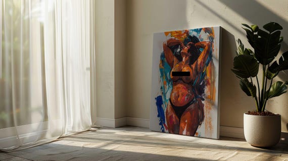 Mature Content Black Beauty Expressionist Art Modern Home Decor Nude Art