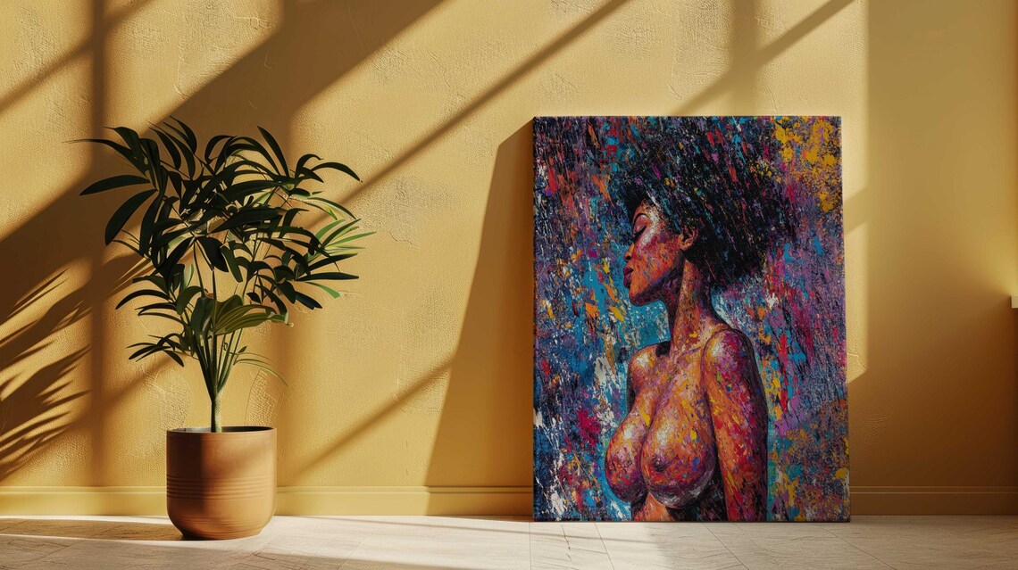 Nude Black Woman Profile Vivid Colorful Splatter Paint Art Poster - Image 4