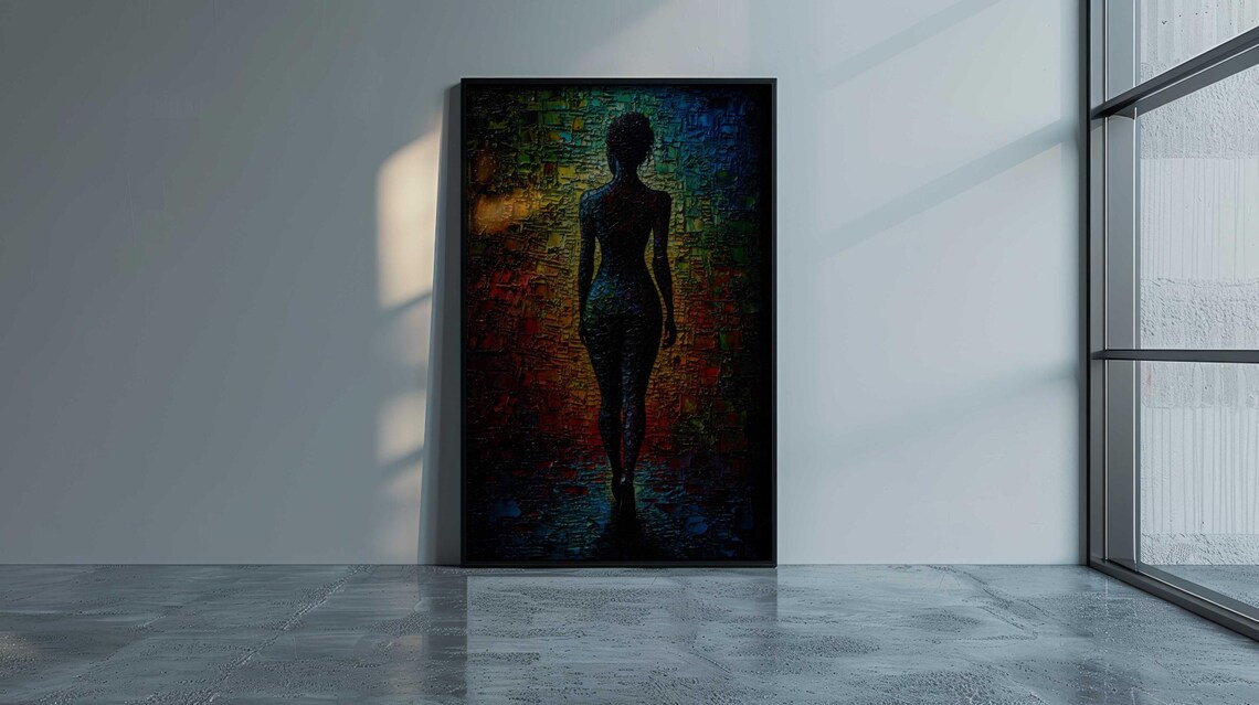 Nude Female Silhouette Colorful Mosaic Background Sensual Art Poster - Image 3