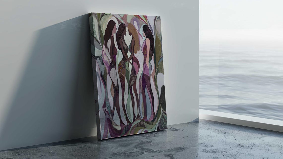 Three Standing Women Flowing Abstract Patterns Sisterhood Art Print - Image 3