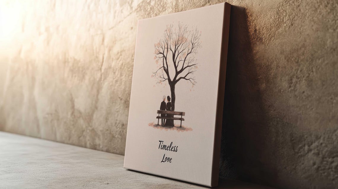 Timeless Love Elderly Couple Bench Under Tree Quote Wall Poster - Image 3