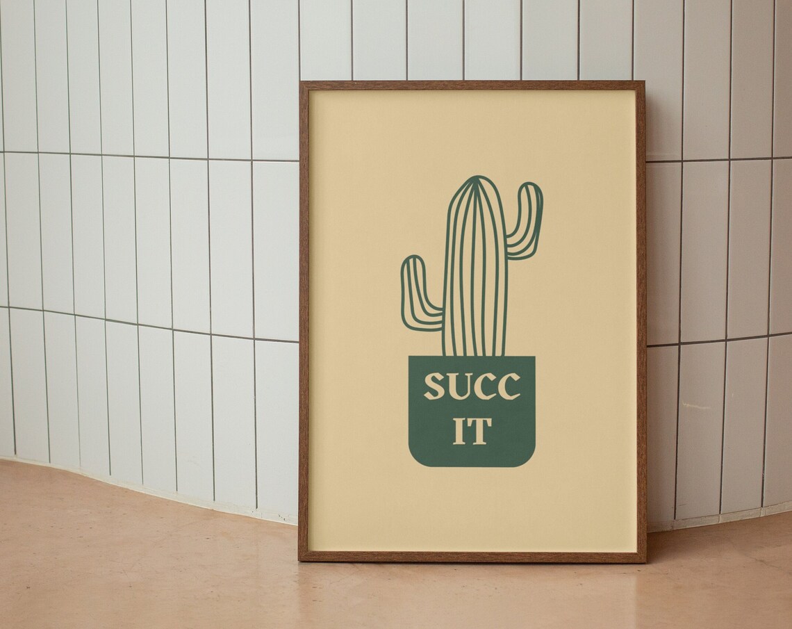 Succ It Funny Cactus Pun Retro Beige Botanical Room Wall Poster