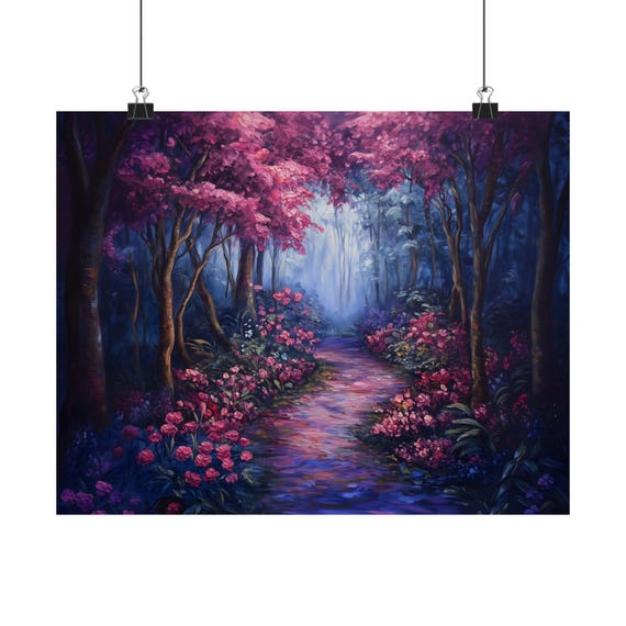 Fuchsia Forest Poster Print Landscape Modern Painting Nature Calm Relaxing Wall Print Airbnb Art Wall Decor
