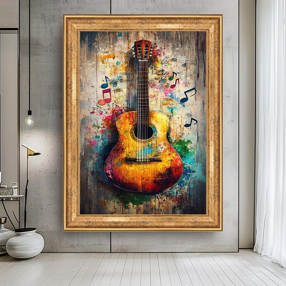 Colorful Guitar Canvas Print Abstract Music Wall Art