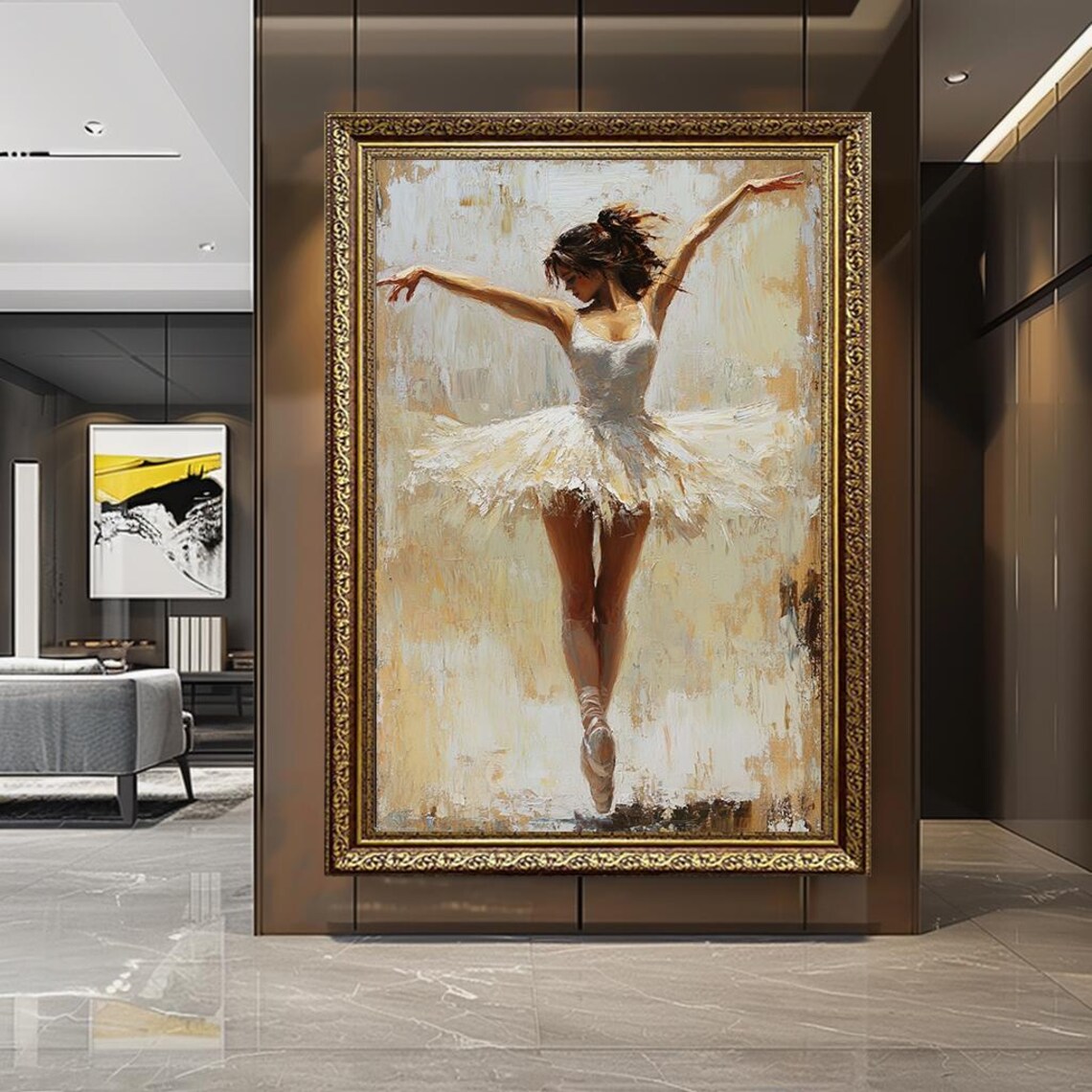 Ballerina In White Tutu Dancing En Pointe Graceful Oil Painting Poster