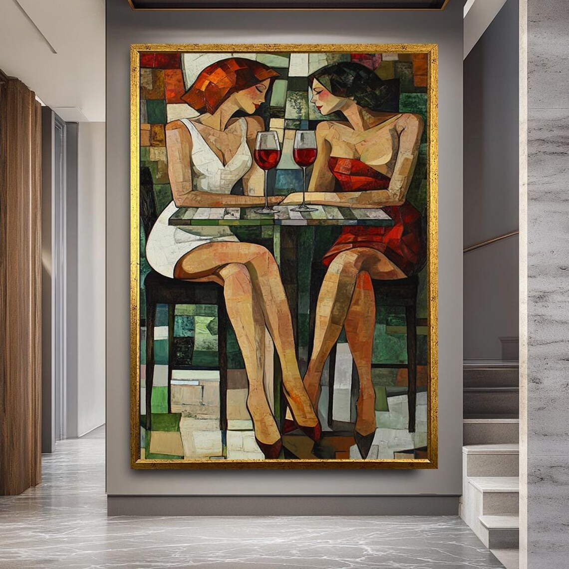 Abstract Wine Women Modern Cubist Art Print