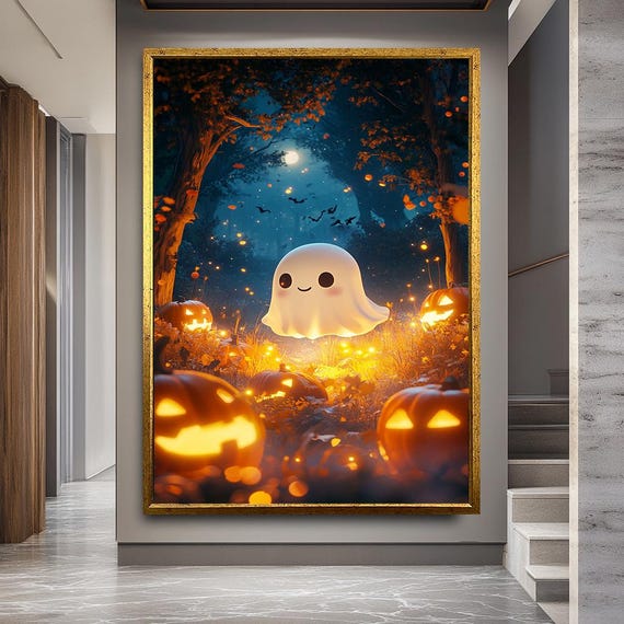 Halloween Canvas Art Glowing Pumpkins Spooky Kids Room Decor
