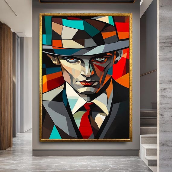 Abstract Man Portrait Canvas Color Block Cubist Style Wall Art