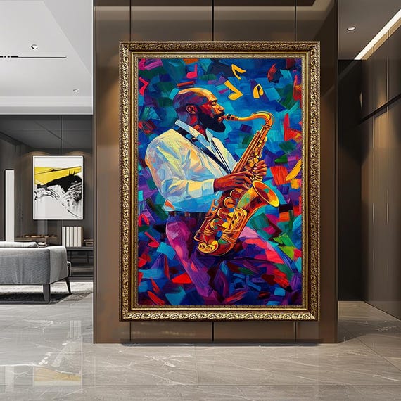 Abstract Jazz Saxophone Canvas Print Vibrant Musician Wall Art