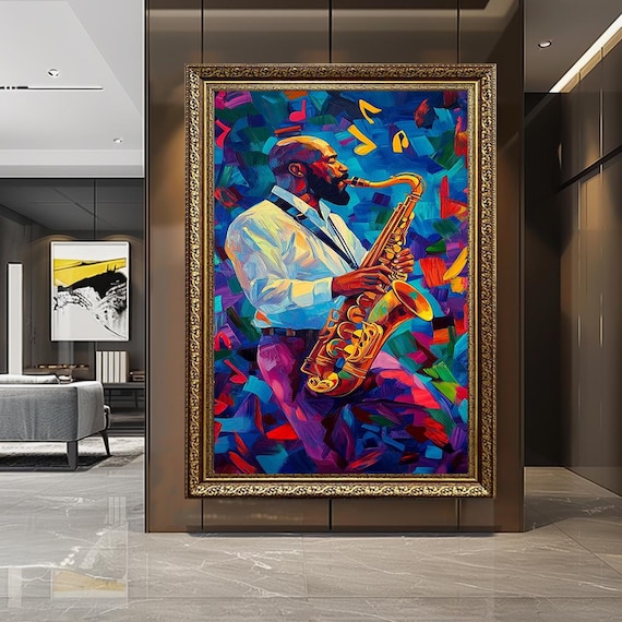 Abstract Saxophone Musician Colorful Jazz Performance Canvas Poster