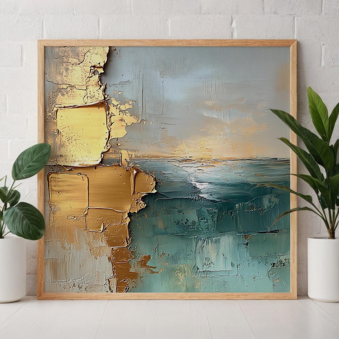 Gold And Teal Abstract Modern Textured Art Print