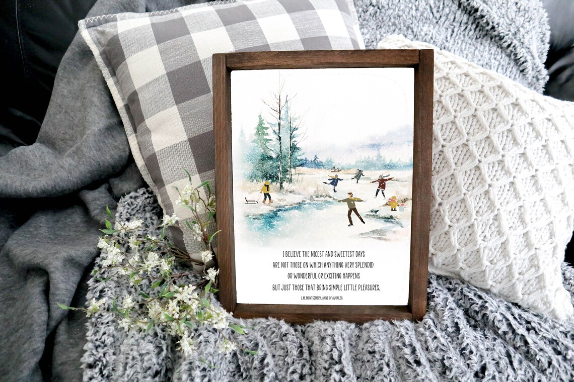 LM Montgomery Simple Little Pleasures Winter Skating Scene Poster - Image 3