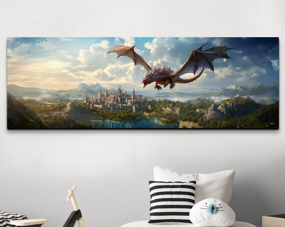 Dragon Flying In The Sky Wall Art Print Dragon Art Fantasy Art Fantasy Painting Watercolor Dragon Painting Art Print