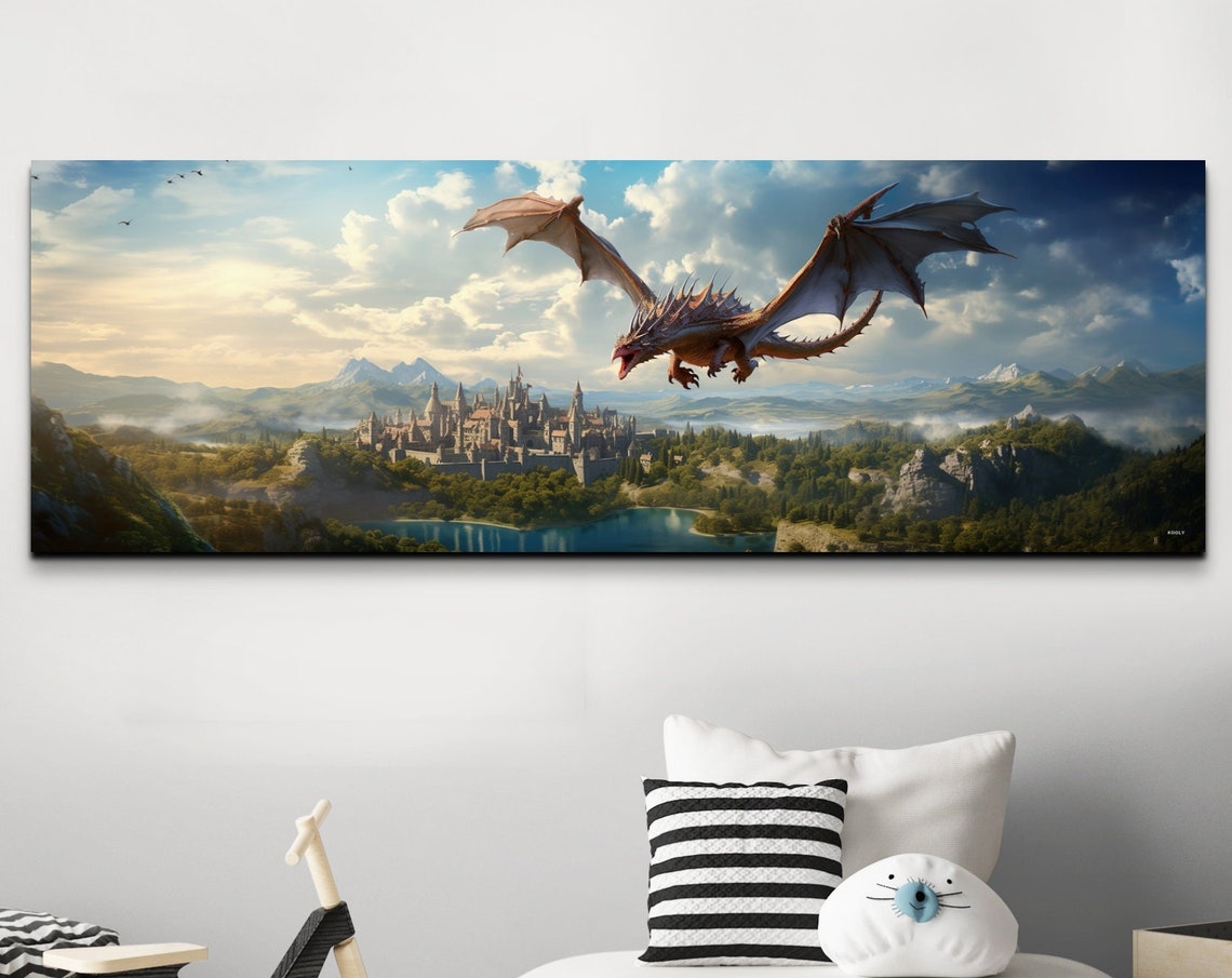 Dragon Flying In The Sky Wall Art Print Dragon Art Fantasy Art Fantasy Painting Watercolor Dragon Painting Art Print