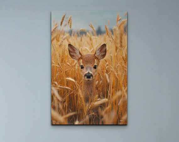 Baby Deer Fawn in Golden Wheat Field Wildlife Portrait Poster