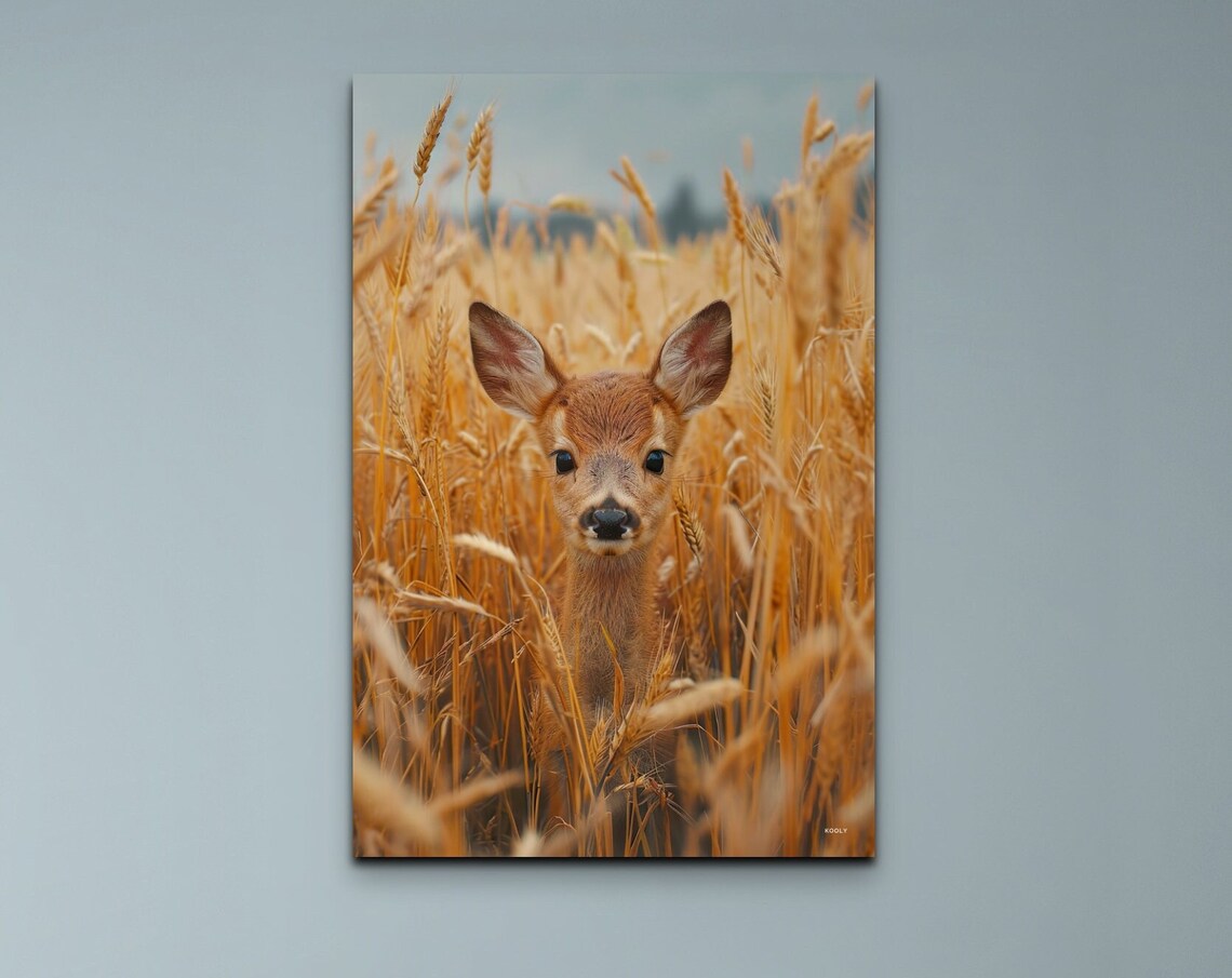 Baby Deer Fawn in Golden Wheat Field Wildlife Portrait Poster