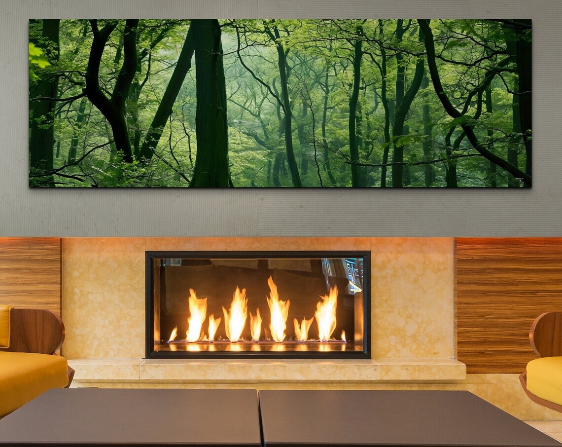 Panoramic Misty Green Forest Woodland Landscape Nature Wall Art