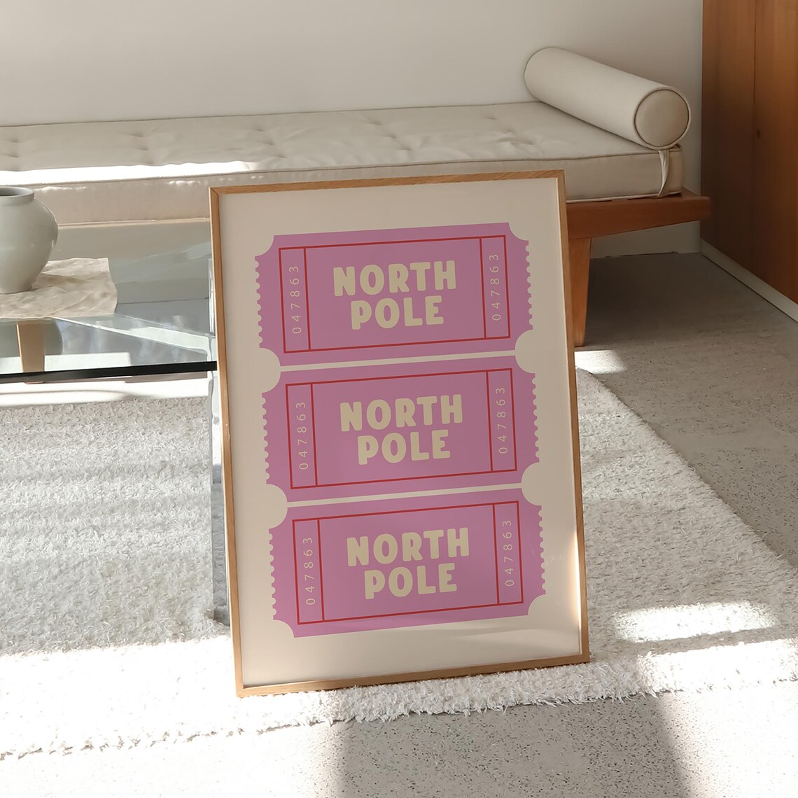 North Pole Ticket Pink Christmas Art Print - Image 2