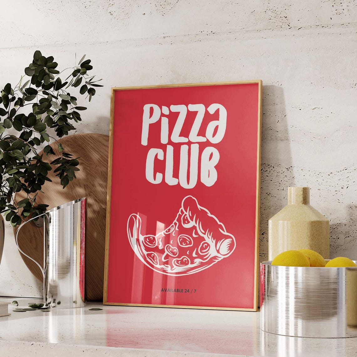 Pizza Club Red Pepperoni Slice Illustration Kitchen Dining Room Poster - Image 3