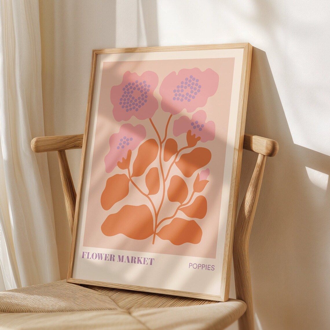 Flower Market Poppies Pink Orange Botanical Retro Style Poster