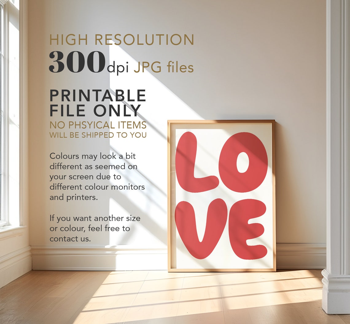 Love Retro Bold Typography Coral Red Quote Minimalist Wall Art - Image 3