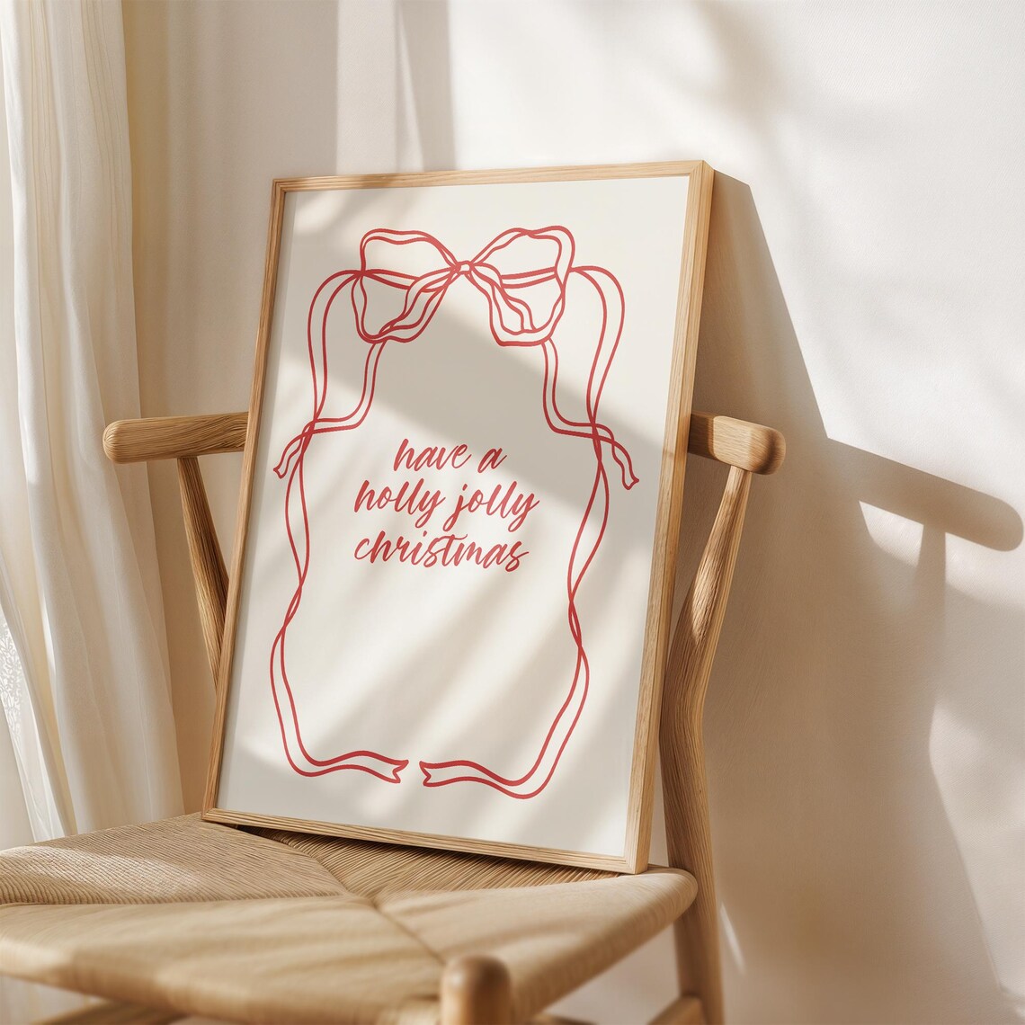 Have A Holly Jolly Christmas Red Ribbon Bow Line Art Wall Art - Image 2