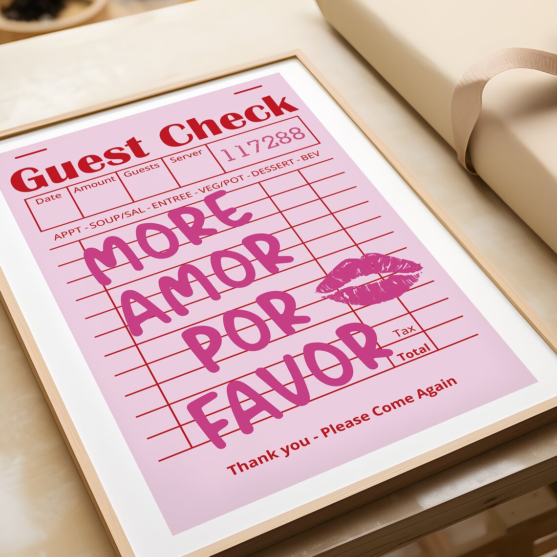 Guest Check More Amor Por Favor Pink Retro Diner Lipstick Fun Poster - Image 2