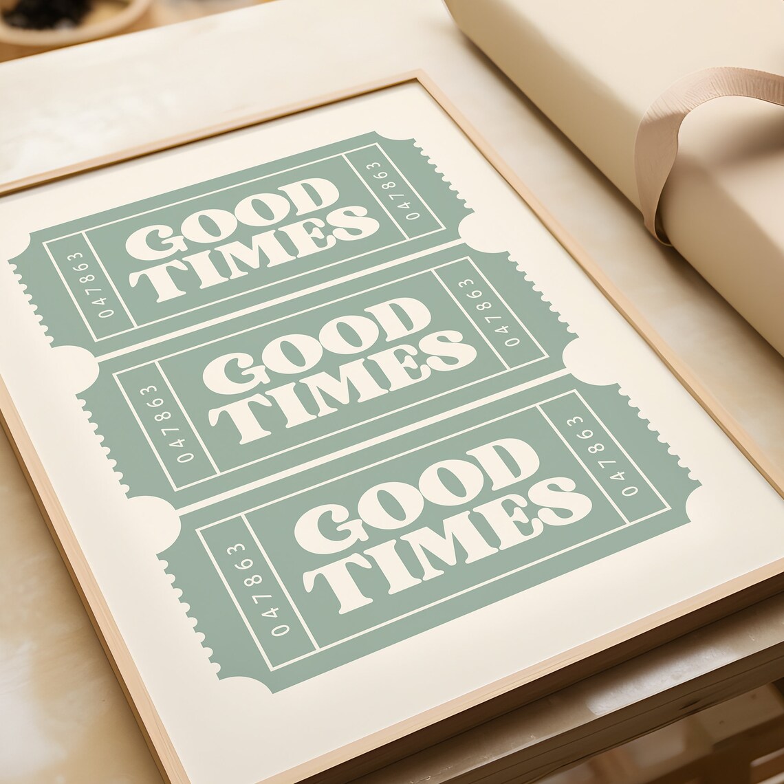 Good Times Green Ticket Stub Trio Retro Typography Trendy Wall Poster - Image 2