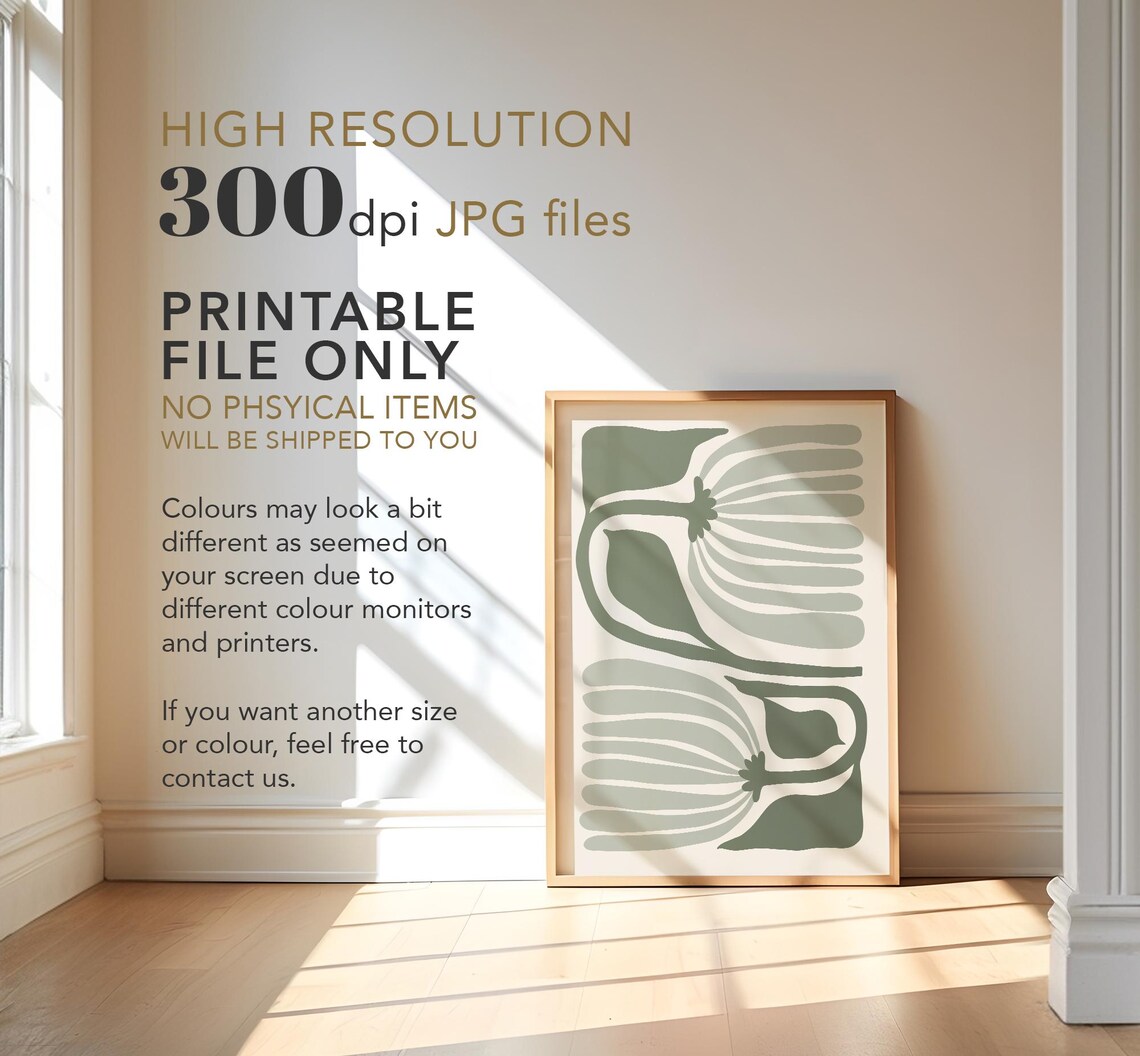 Sage Green Flower Japandi Wall Art Print - Image 4