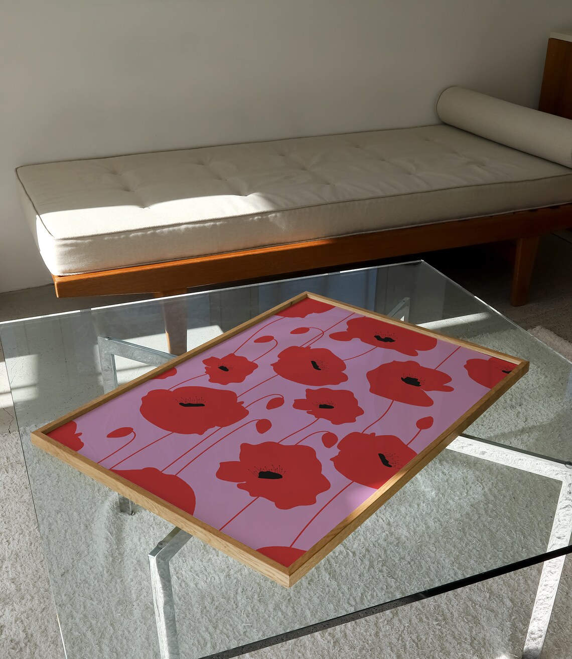 Red Poppies on Pink Abstract Poppy Flower Field Minimal Art Poster - Image 2