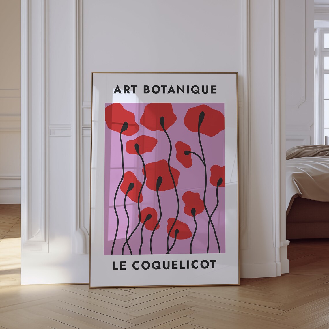 Art Botanique Le Coquelicot Red Poppy French Pink Modern Floral Poster - Image 2