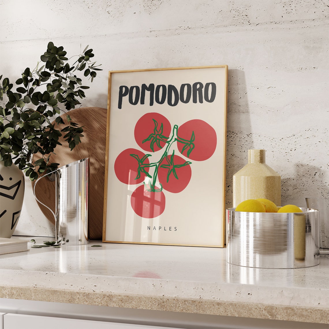 Pomodoro Naples Red Tomato Vine Bold Italian Kitchen Wall Poster - Image 3