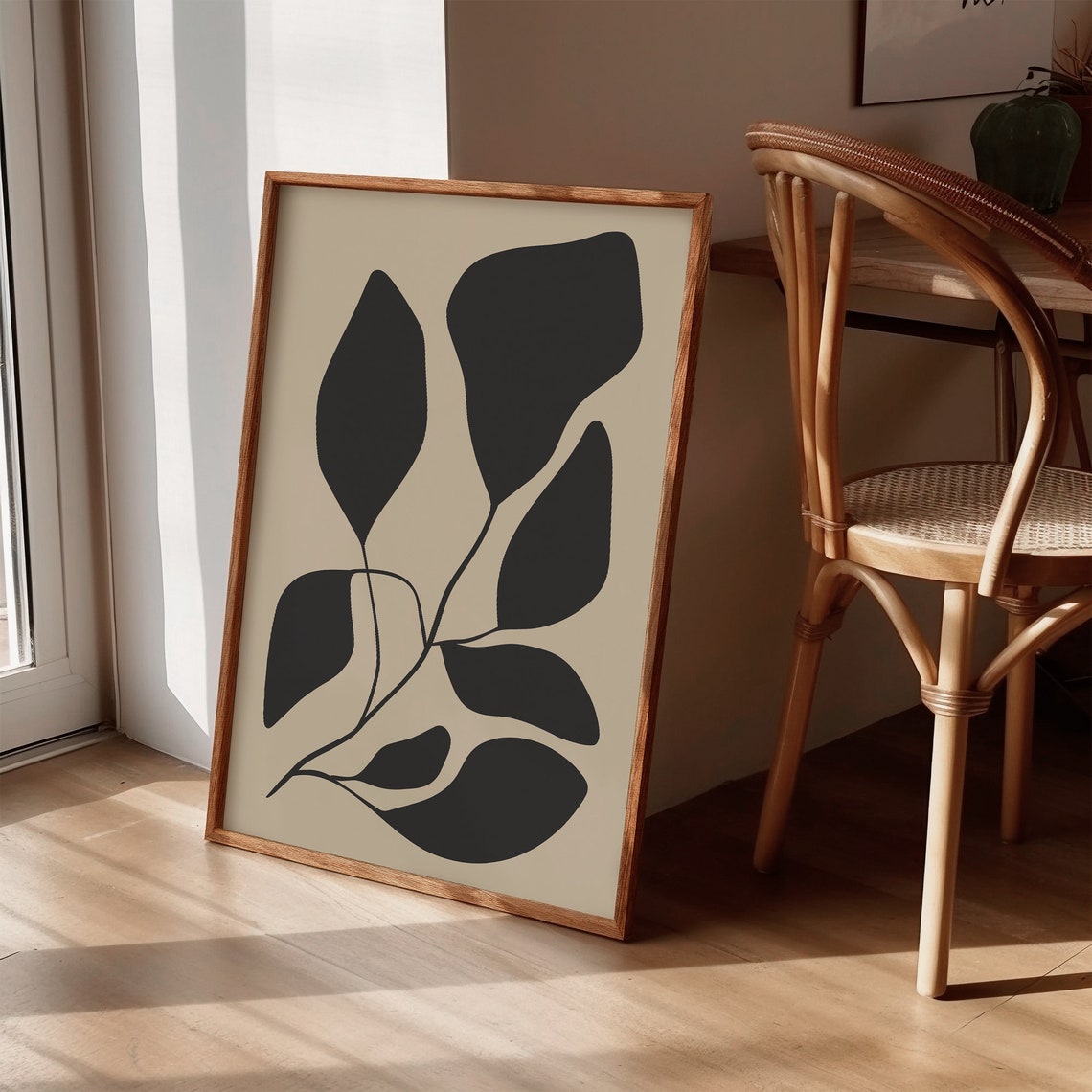 Abstract Botanical Floral Art, Neutral Mid-Century Print - Image 2
