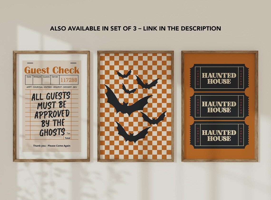 Halloween Bats Poster, Retro Checker Pattern Decor - Image 3