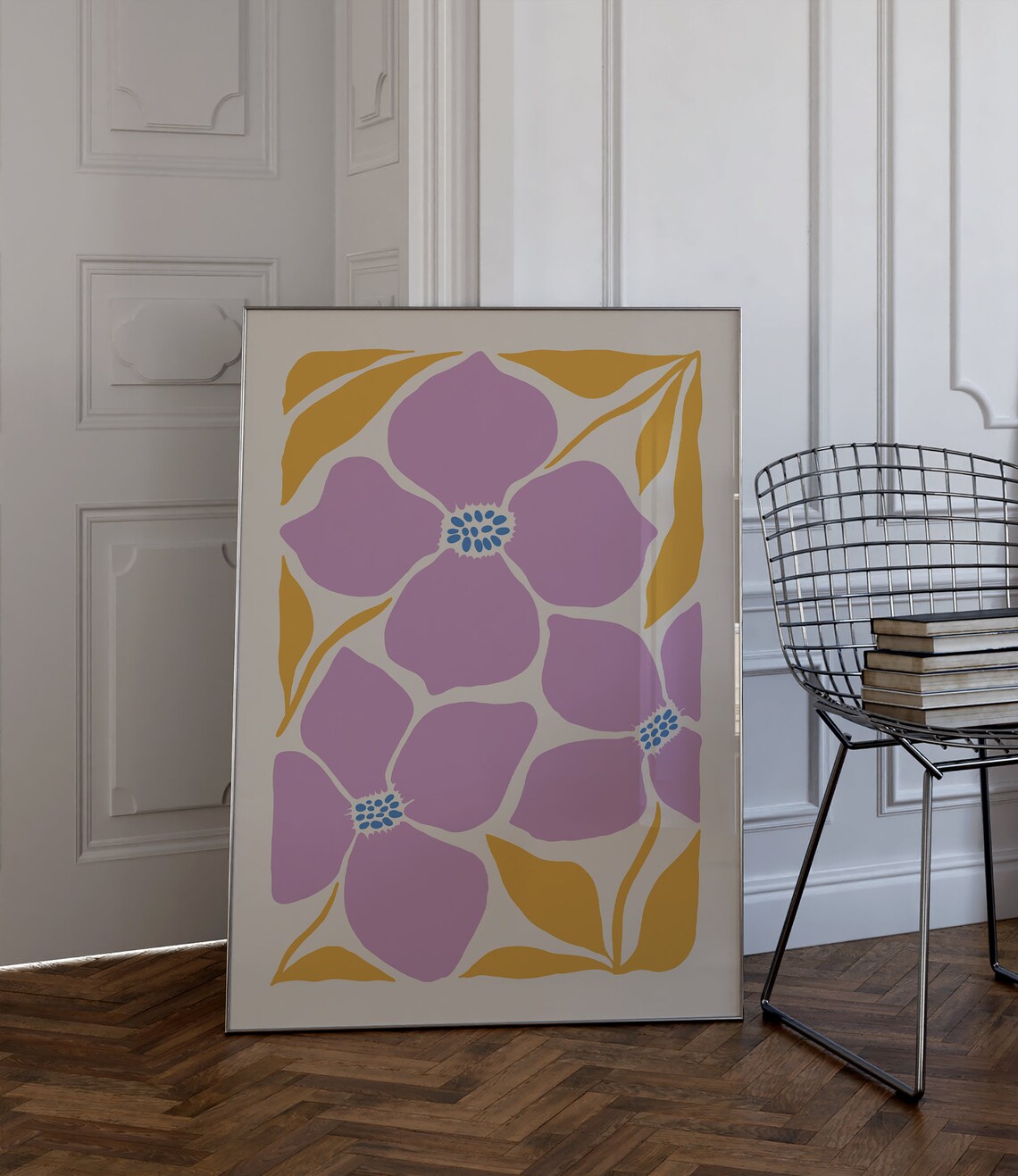 Abstract Floral Pink Lavender Boho Botanical Yellow Leaves Poster - Image 3