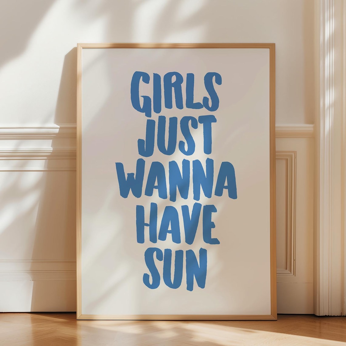 Girls Just Wanna Have Sun Blue Coastal Typography Trendy Poster