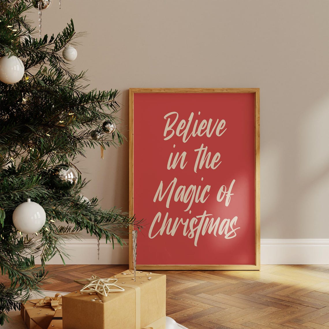 Believe In The Magic Of Christmas Red Script Holiday Quote Poster - Image 3