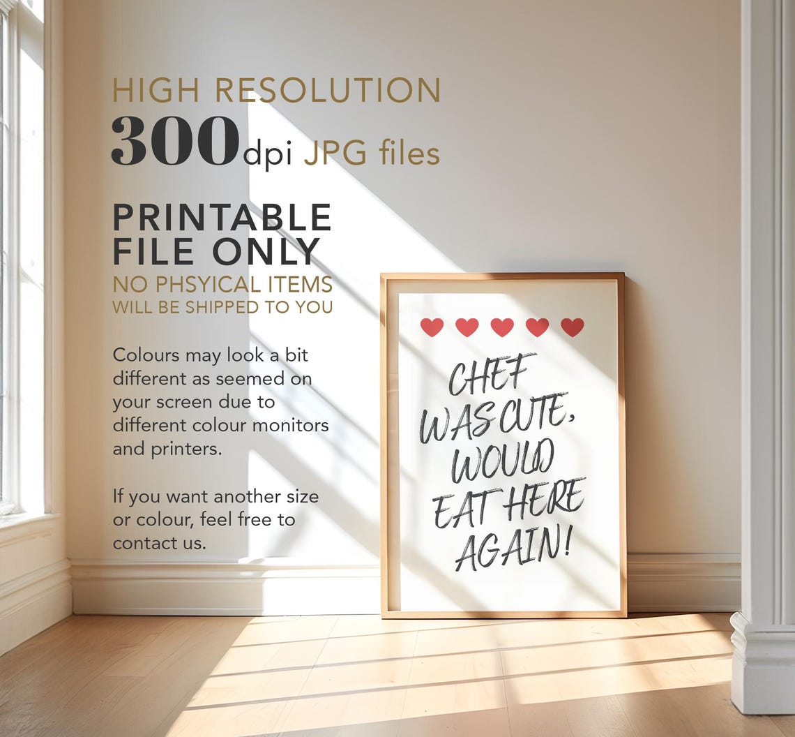 Chef Was Cute Print Aesthetic Kitchen Decor Cute Cooking Art Kitchen Wall Art Dinning Room Wall Art Funny Quote Print - Image 4