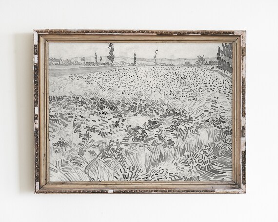 Van Gogh-Inspired Vintage Landscape Sketch Art Print