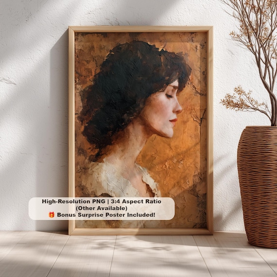 Serene Woman Profile Portrait Warm Amber Light Academia Style Poster