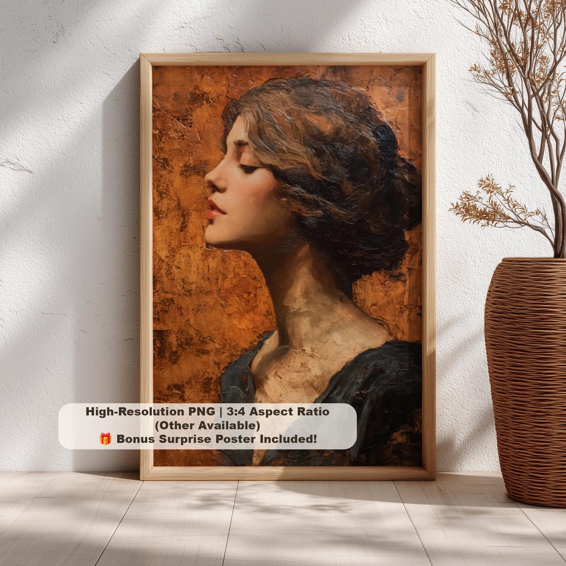 Woman Profile Textured Oil Painting Vintage Portrait Art Poster