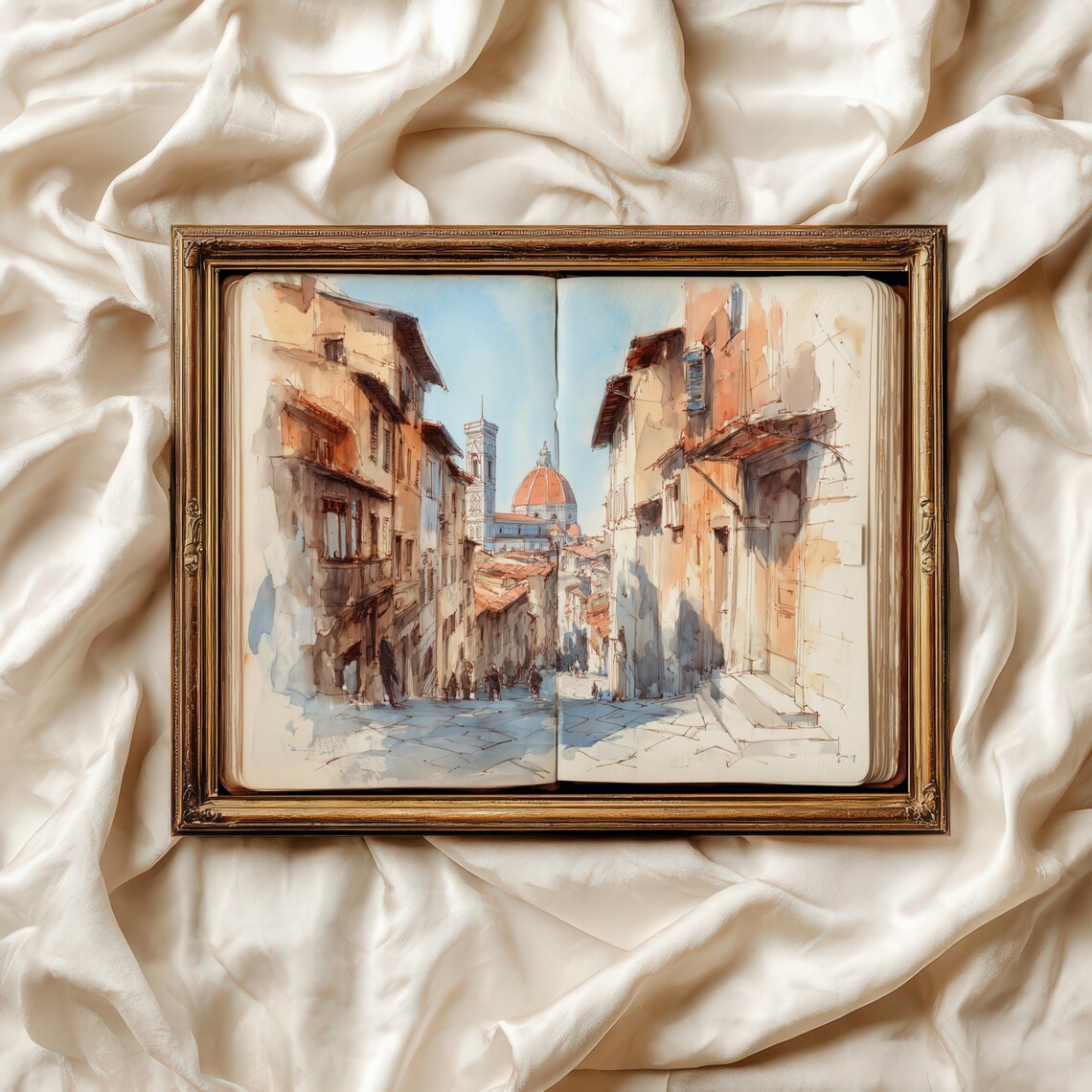 Florence Duomo Watercolor Sketchbook Tuscan Street Scene Art Print
