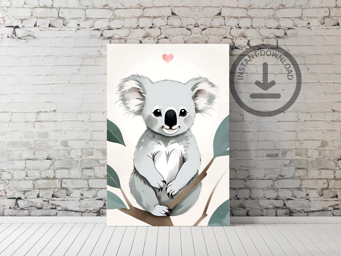 Baby Koala Watercolor Portrait Cute Eucalyptus Nursery Art Poster - Image 3