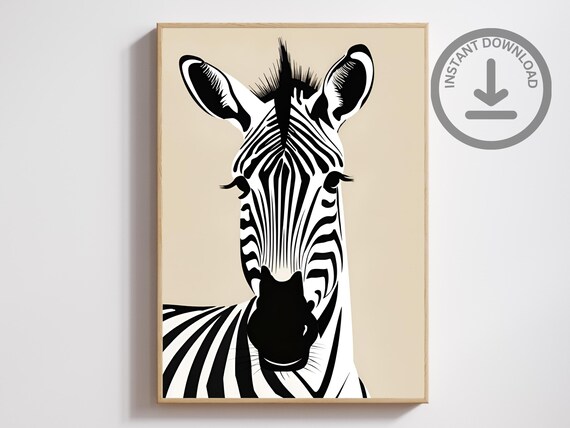 Zebra Face Portrait Black White Striped Minimalist Safari Art Poster