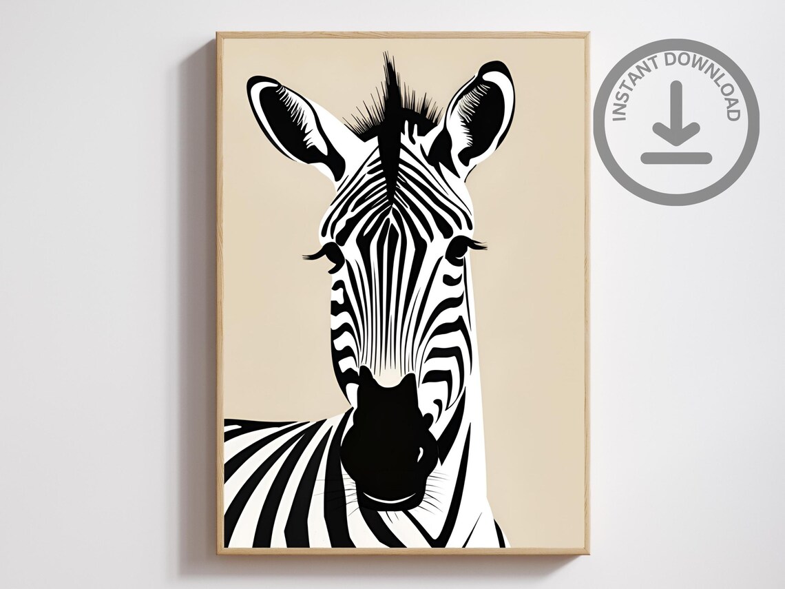 Zebra Face Portrait Black White Striped Minimalist Safari Art Poster