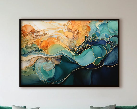 Abstract Wall Art Bold Beautiful Blue Orange Beige And Teal Poster Home Decor Modern Art Home Office Decor Statement Piece Unique Art