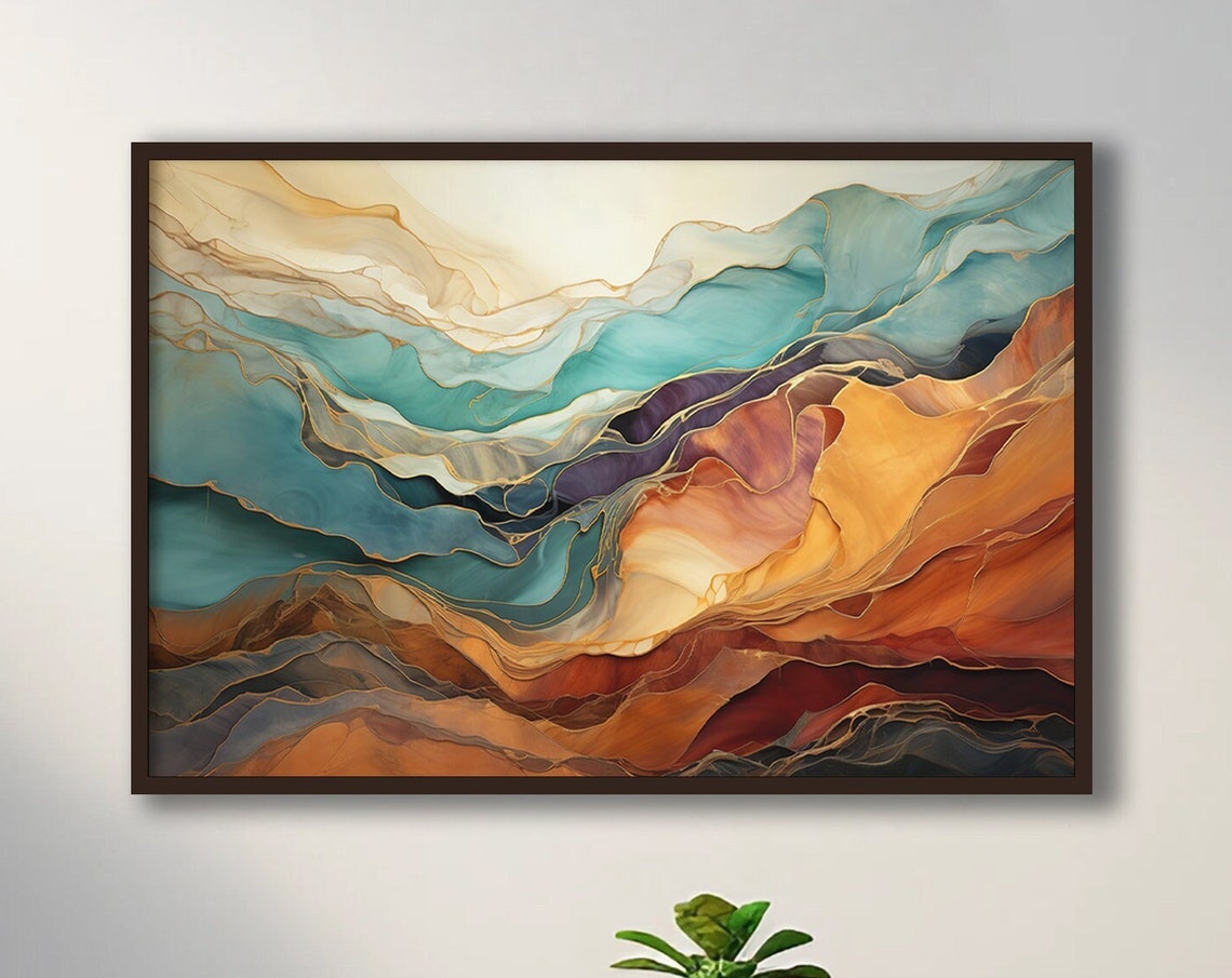 Abstract Print Or Unframed Art Orange Teal Purple Beige Landscape Modern Home Decor Wall Art For Office Over The Bed Bold
